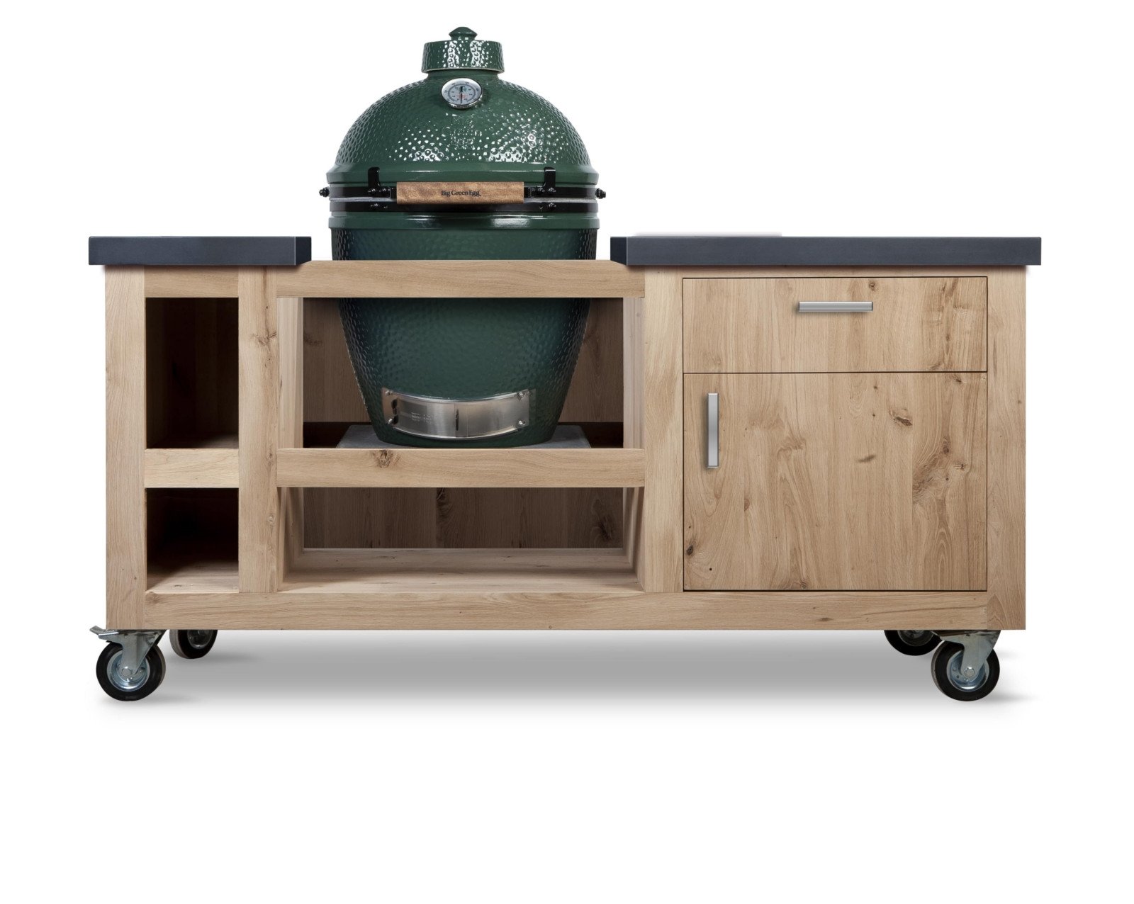 Big Green Egg tafel eiken met natuursteen Vuurkorfwinkel.nl